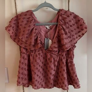 Anthropologie Flat White Textured Ruffle Blouse